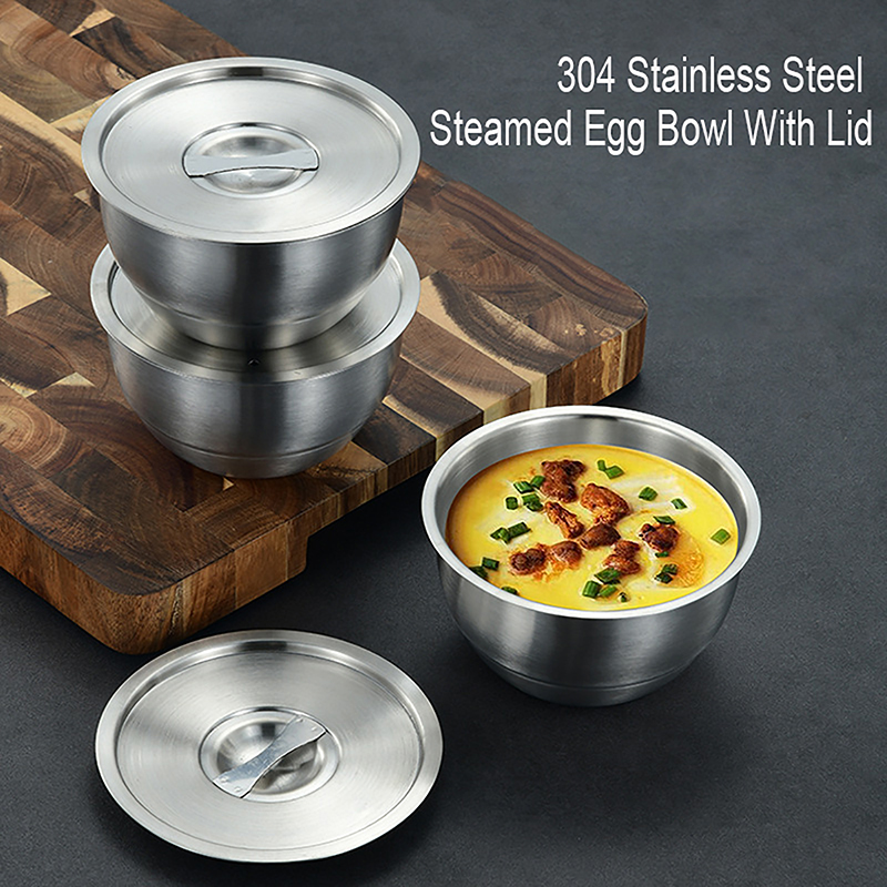 Korean Kitchen Gadgets - 1Pc ステンレス鋼ライスボウル蓋付きスープボウル蒸しライスボウル火傷防止子供用小さなボウル韓国料理キッチンツール。