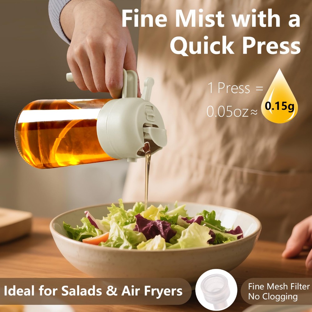 Kitchen Gadgets For Cooking - 2in1オイルディスペンサー/注ぎ口付きオリーブオイルスプレーヤー、調理用500mlキッチンアクセサリー、エアフライヤー、サラダ、バーベキュー用キッチンガジェット