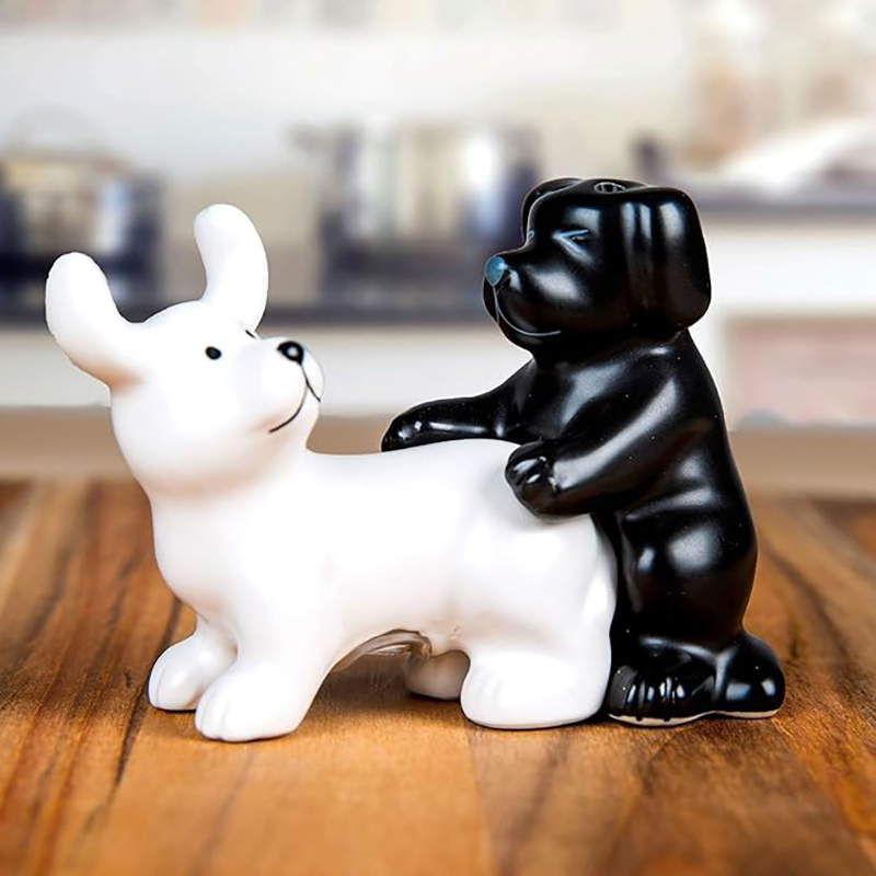 Korean Kitchen Gadgets - 白黒の陶器製犬型塩コショウ入れセット、面白いノベルティギフト、犬好きやキッチンユーモア、レストランに最適