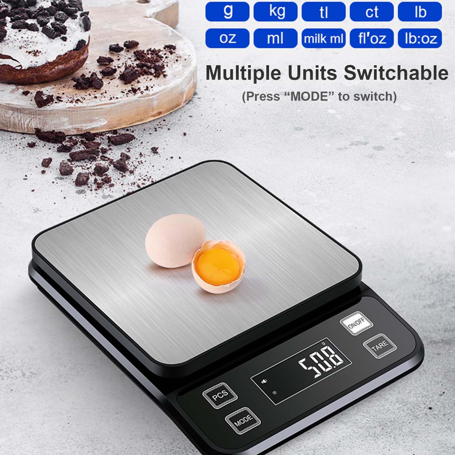Digital Kitchen Scale - 2026年新型防水デジタルキッチンスケール 0.1g/0.001ozの精度、ステンレス製電子スケール、3つの電源オプション付き