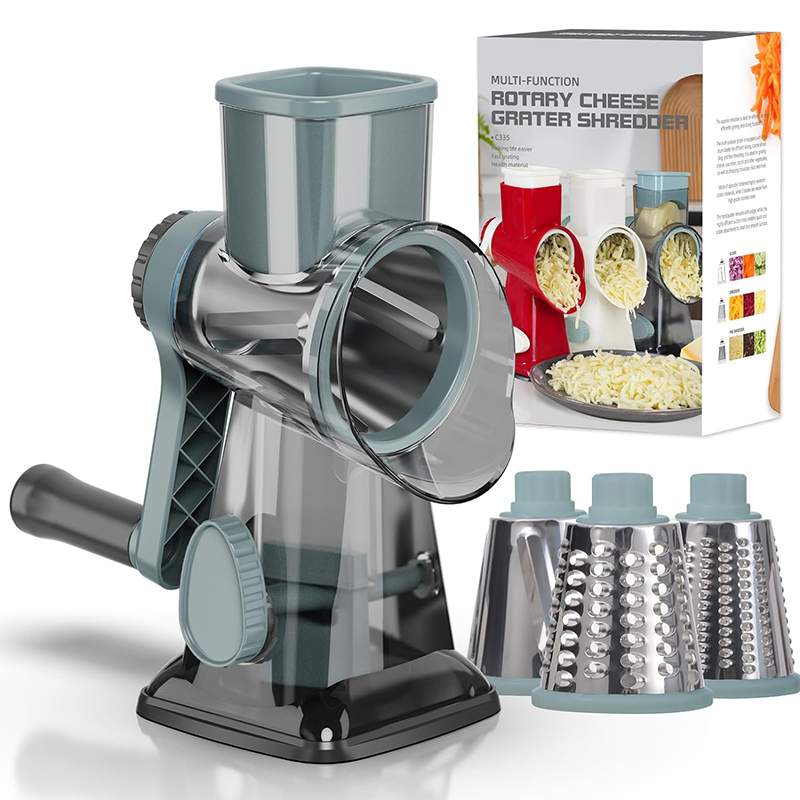 Korean Kitchen Gadgets - LMETJMA 3 in 1 ロータリーチーズおろし金多用途手動野菜スライサーピーナッツナッツグラインダーチーズ野菜シュレッダークリア JT242