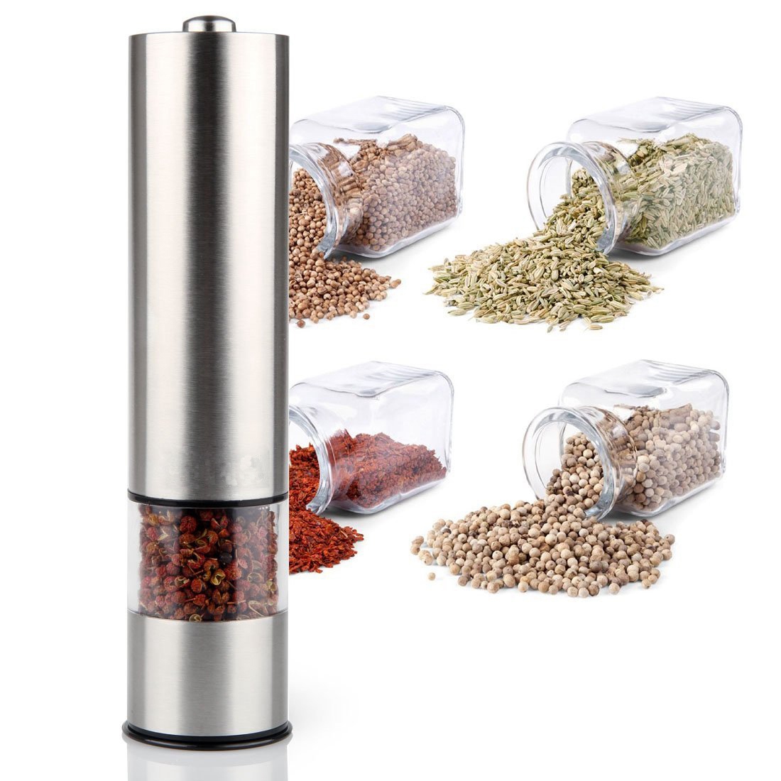 Kitchen Gadgets For Gifts - A56T-ステンレス製電動ソルト＆ペッパーミル 自動ハーブスパイスグラインダー 粗さ調整可能 ギフト キッチンガジェット