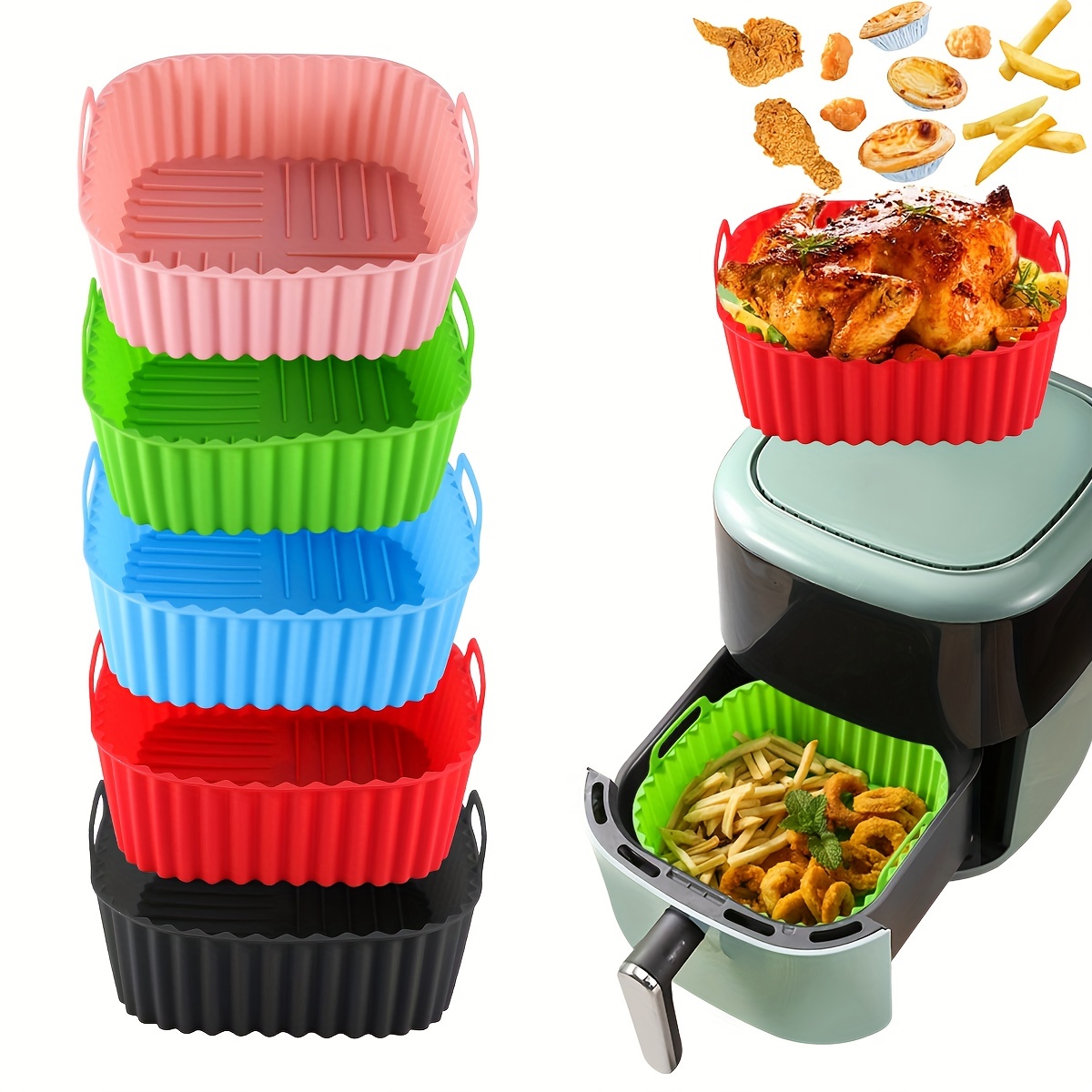 Kitchen Gadgets Air Fryer - シリコンエアフライヤーライナー、再利用可能で、食器洗い機のクリーニング、オーブン、ベーキングツール、キッチンガジェット、1平方に使用できます