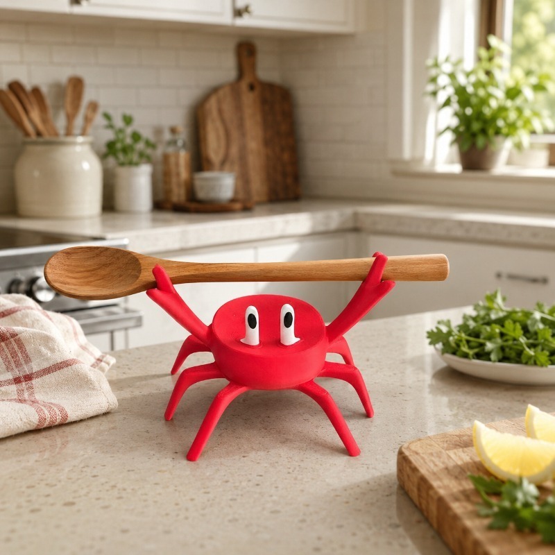 Kitchen Gadgets For Gifts - 赤いカニのスプーン置き、かわいいカニ型のキッチンカウンター用食器ホルダー、スプーンホルダー（スパチュラ、箸用）、キッチンガジェットギフト