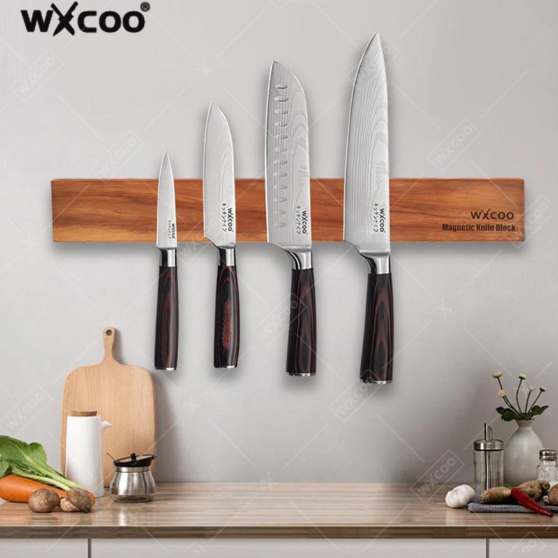 Magnetic Knife Strip - アカシア材マグネット式ナイフホルダー 強力なナイフラック収納 キッチンアクセサリー 壁掛けマグネット式ナイフストリップ