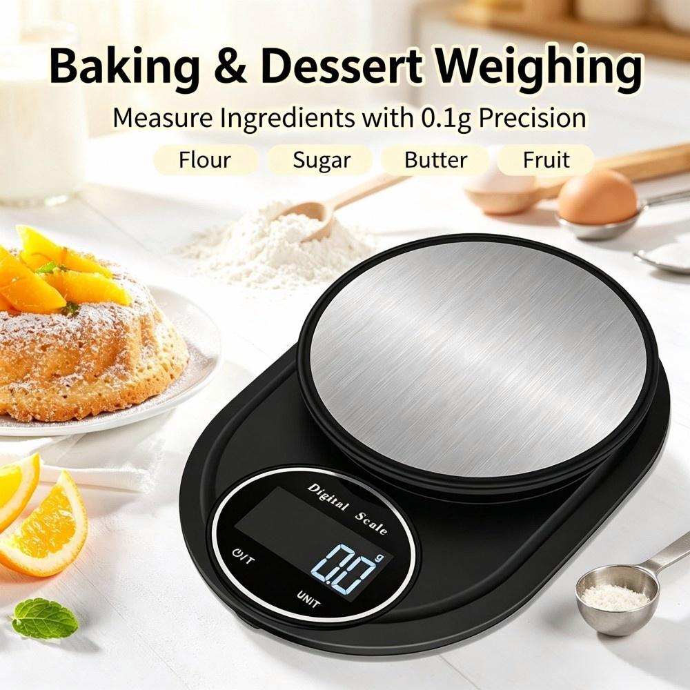 Digital Kitchen Scale - 2KG 0.1g ミニポータブルデジタルキッチンスケール、丸型ステンレス電子スケール、家庭用ベーカー向け多機能食品計量スケール