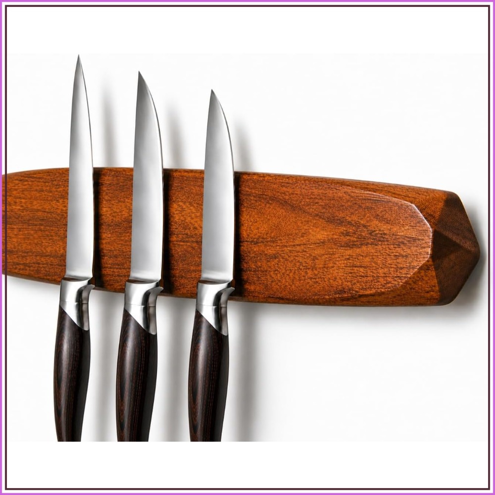 Magnetic Knife Strip - 磁気式ナイフホルダー - アカシア材壁掛けストリップ、16インチ、耐荷重8.8ポンド、ドリル不要＆ネジ式オプションあり