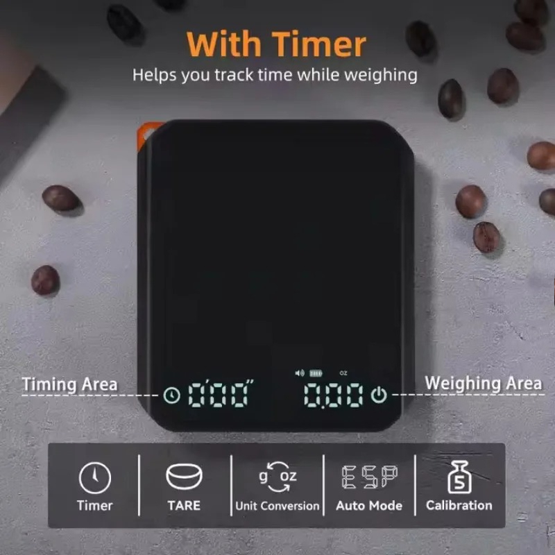 Digital Kitchen Scale - キッチンミニコーヒー計量器 タイマー付き 2kg/0.1g 高精度スケール 充電式デジタルキッチンスケール エスプレッソやドリップコーヒー用