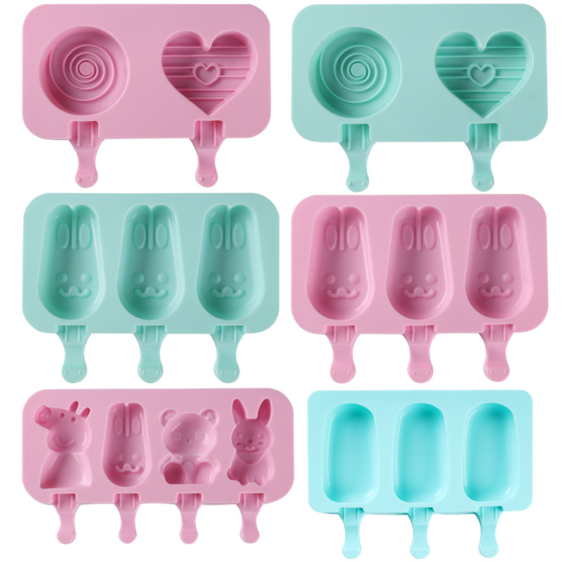 Kitchen Gadgets New 2025 - 2025年新発売 アイスクリームシリコンモールド 愛＆動物型 かわいい製氷皿 手作りアイスモールド スティックと蓋付き