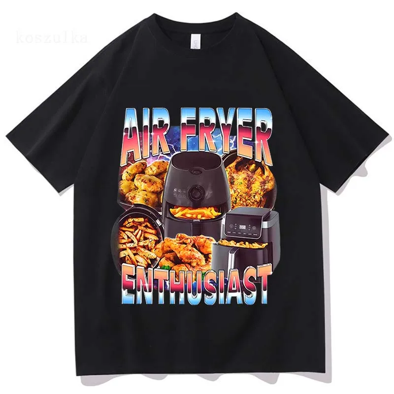 Kitchen Gadgets Air Fryer - 夏の男性と女性のエアフライヤー愛好家、料理ファン向けプリントラウンドネックTシャツ綿100%カジュアルストリート半袖