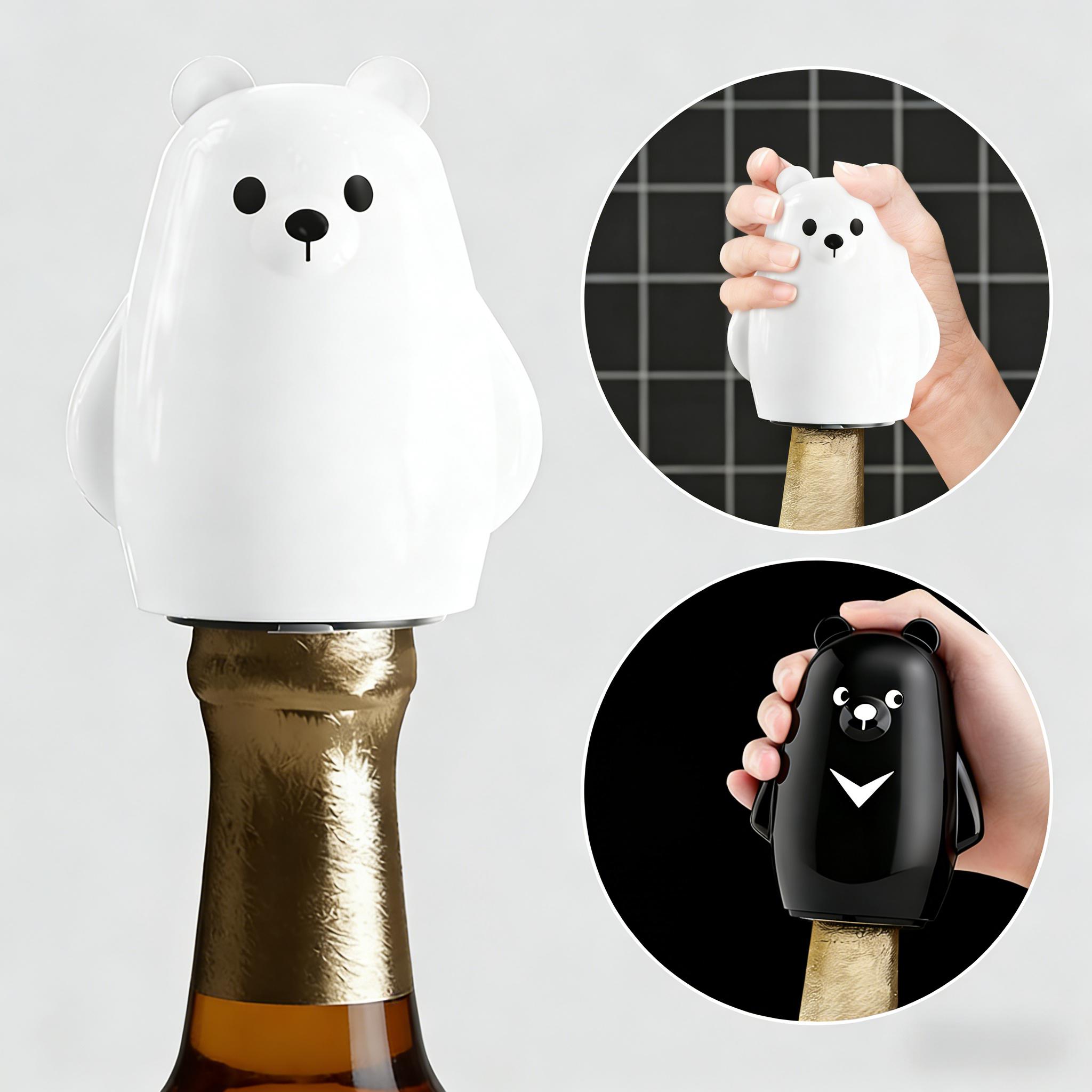 Kitchen Gadgets Ideas - かわいい白黒のクマのボトルオープナー、動物の形をしたビールキャップオープナー、ユニークなデザイン、クールなギフトアイデア、キッチンガジェット、バーアクセサリー