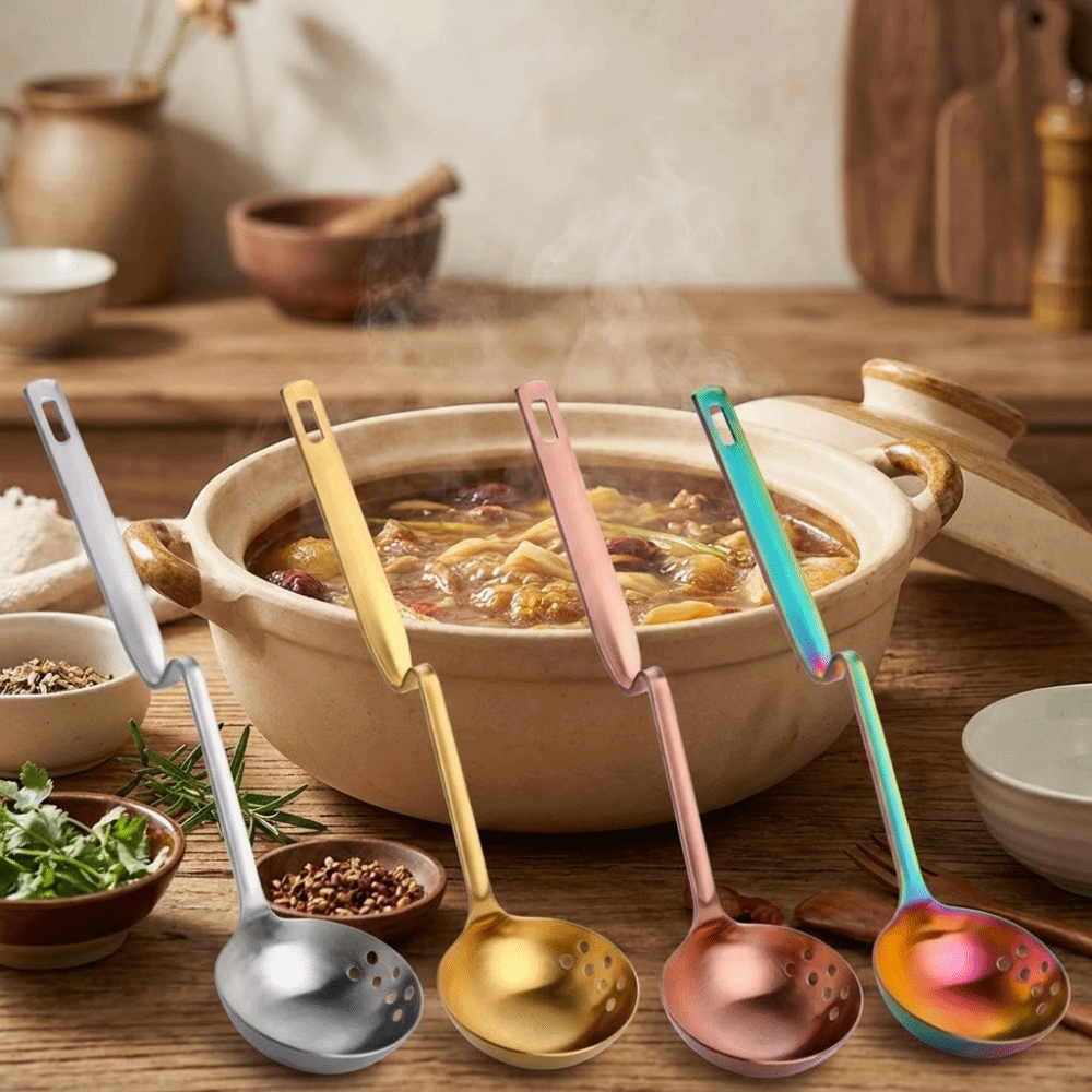 Z型の鍋用スプーン、長柄、火傷防止、油こし、スキマースプーン - Kitchen.Gadgets With A Z のレビューと価格