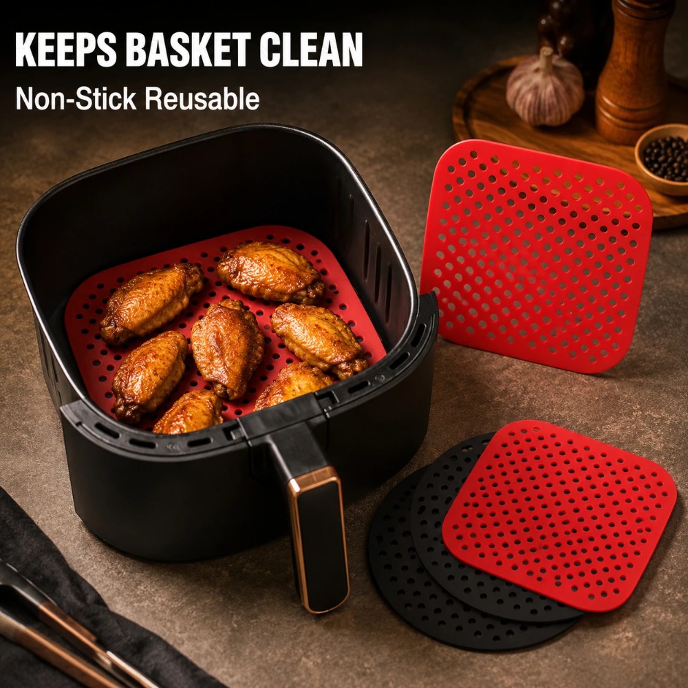 ノンスティックシリコンエアフライヤーライナー、再利用可能なク - Kitchen Gadgets Air Fryer のレビューと価格