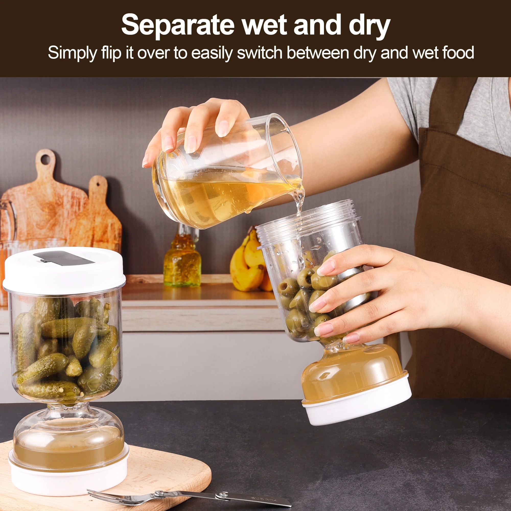 フォーク付きピクルスジャー ドライおよびウェットディスペンサ - Korean Kitchen Gadgets のレビューと価格
