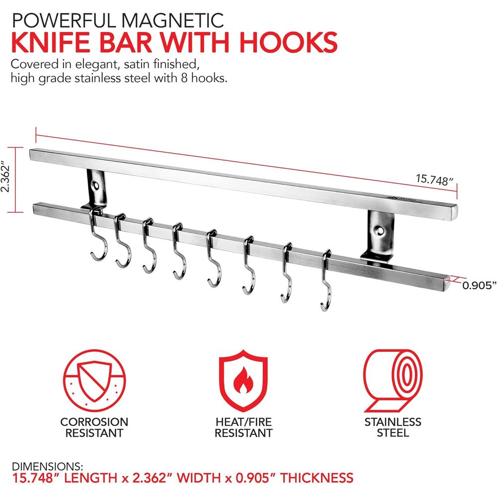 16インチステンレス鋼製磁気ナイフホルダー、壁掛け式ダブルバ - Magnetic Knife Strip のレビューと価格