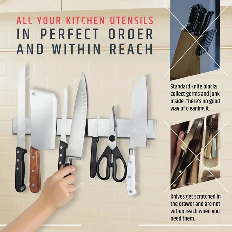 壁掛け式磁気ナイフホルダー ステンレス鋼製ストリップラック  - Magnetic Knife Strip のレビューと価格