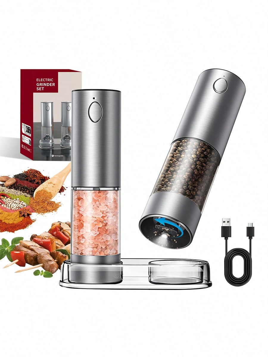 2ピース電動ソルトペッパーグラインダーセット、USB充電、L - Kitchen Gadgets Ideas のレビューと価格
