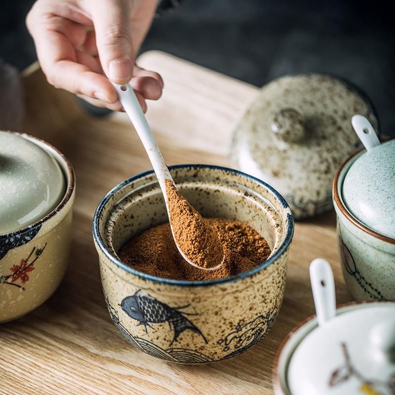 磁器ソルトジャー,調味料スプーン付き,手描き,グルメ,家庭用 - Korean Kitchen Gadgets のレビューと価格