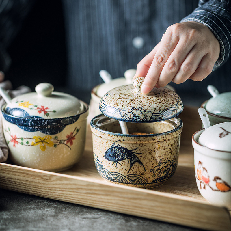 磁器ソルトジャー,調味料スプーン付き,手描き,グルメ,家庭用 - Korean Kitchen Gadgets のレビューと価格