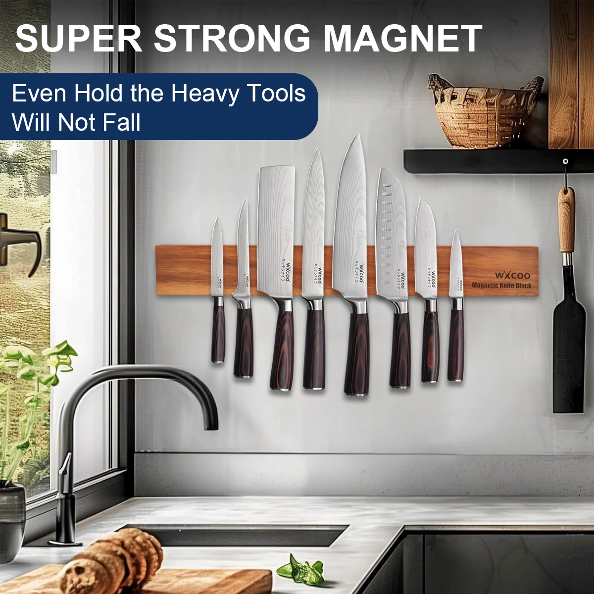 アカシア材マグネット式ナイフホルダー 強力なナイフラック収納 - Magnetic Knife Strip のレビューと価格