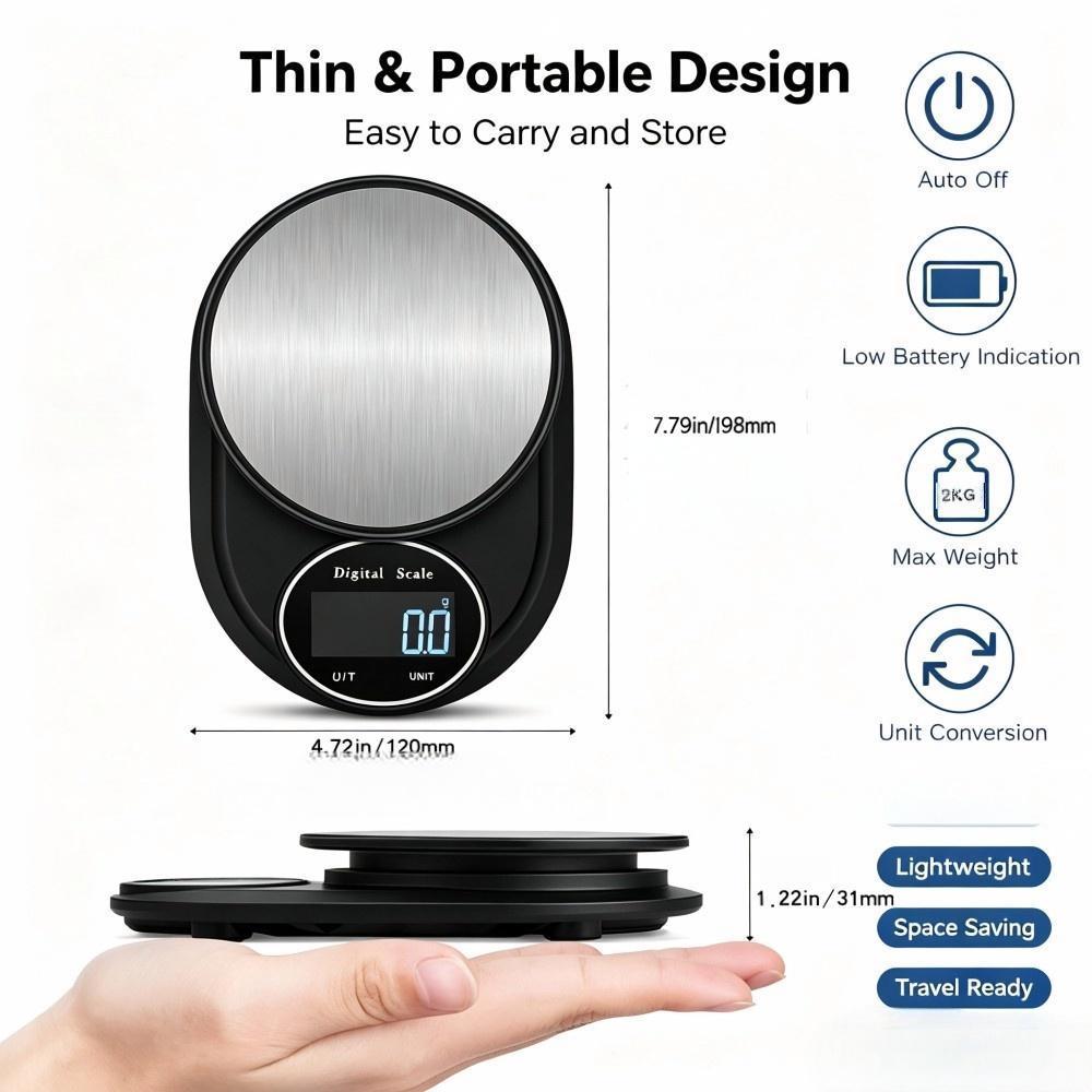 2KG 0.1g ミニポータブルデジタルキッチンスケール、丸 - Digital Kitchen Scale のレビューと価格