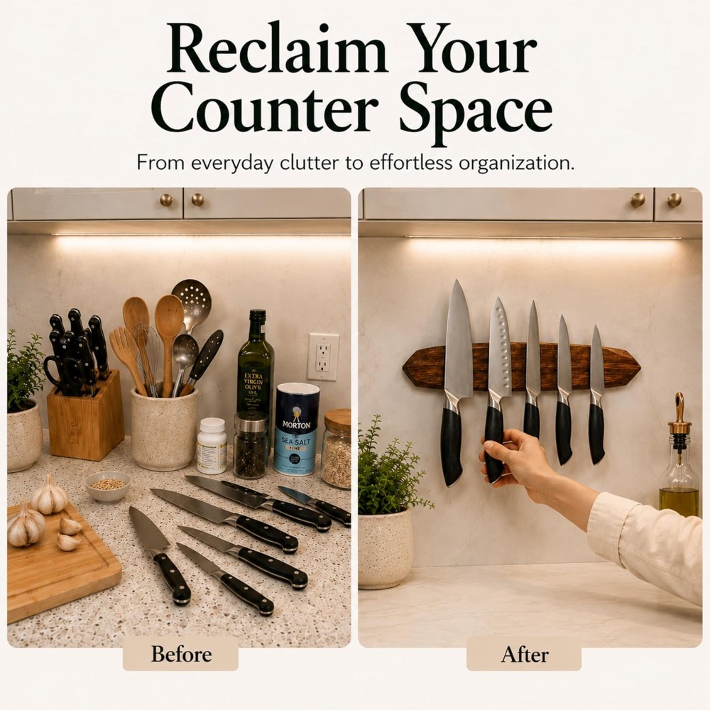 磁気式ナイフホルダー - アカシア材壁掛けストリップ、16イ - Magnetic Knife Strip のレビューと価格