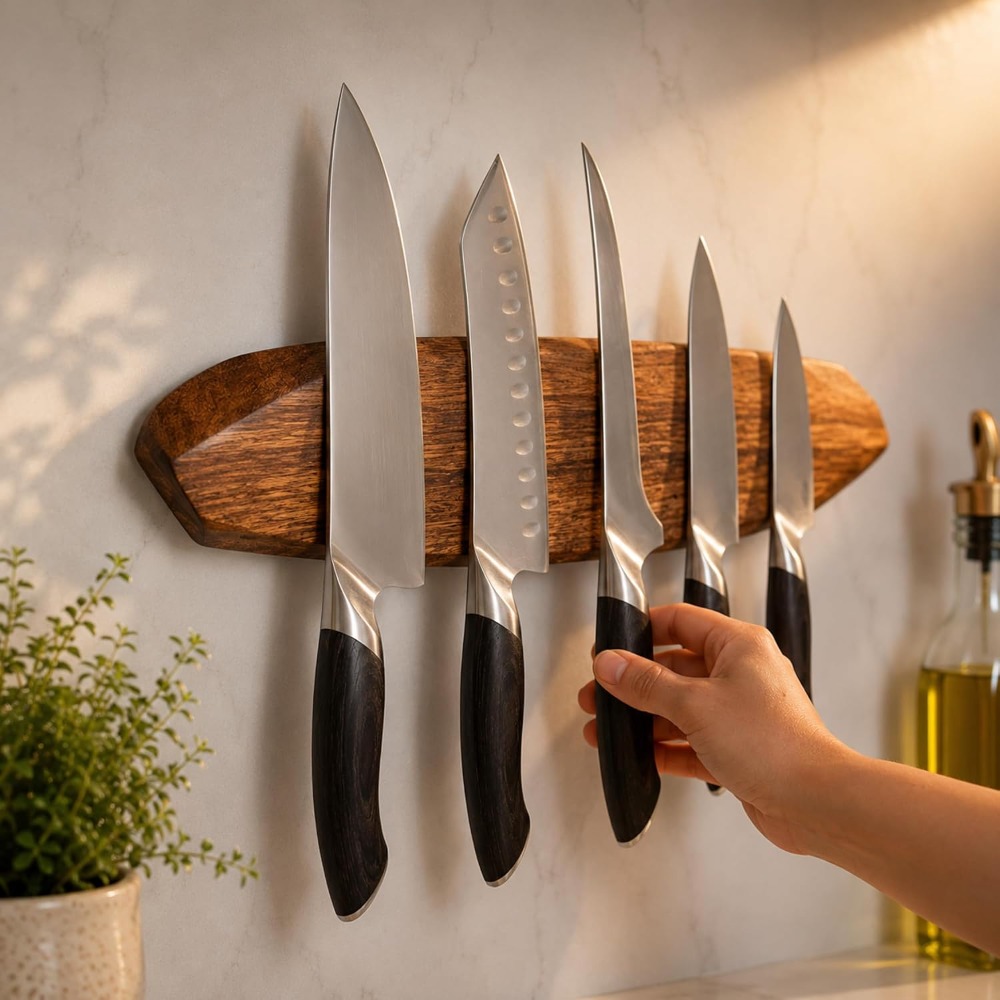 磁気式ナイフホルダー - アカシア材壁掛けストリップ、16イ - Magnetic Knife Strip のレビューと価格